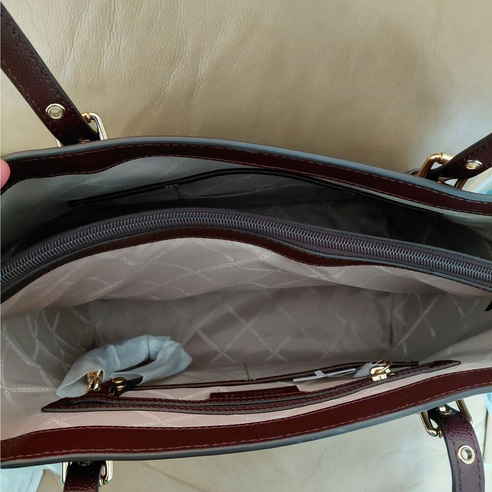 Michael Kors Womens Voyager Tote Bag Brown Leather Classic Shoulder Work Luxury - Picture 7 of 11